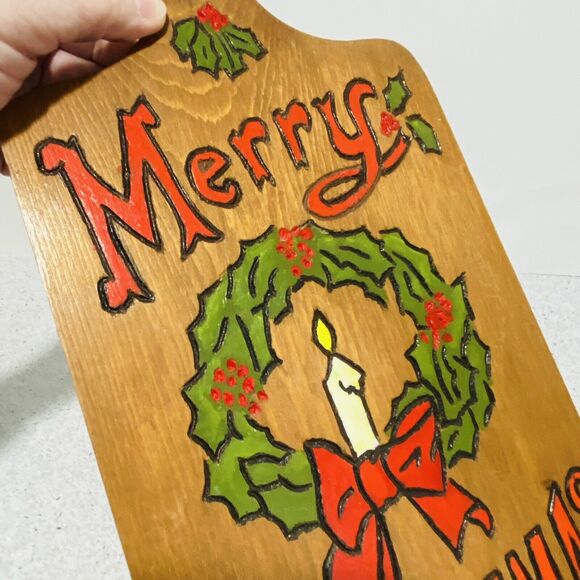 Retro 1970’s Christmas Holiday Hand Crafted Decor Cutting Board Colorful Wood - Picture 3 of 6